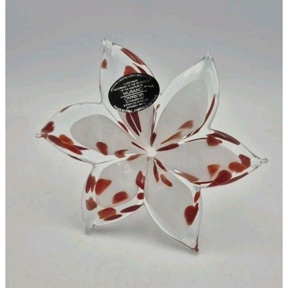Genuine Italian Flower Blown Glass Murano Red White color shades Italy New